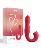 Joi Thrust 2 Thrusting G-Spot Vibrator & Clit Licker Red packaging and product image.