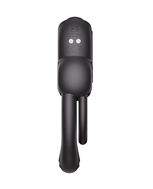 Anello Vibrating Double Cock Ring Clitoral Stimulator Black, a sleek couples toy designed for enhanced pleasure.