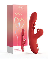 Tickler Wiggling G-Spot & Tapping Clitoral Vibrator Red packaging and product image from Honey Play Box.