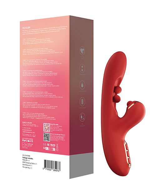 Tickler Wiggling G-Spot & Tapping Clitoral Vibrator Red product packaging showcasing its design and features.