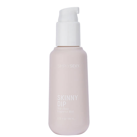 Simply Sexy Pheromone Hair & Body Mist Skinny Dip 3.35 Oz in a pump bottle, providing a refreshing scent for hair and body.