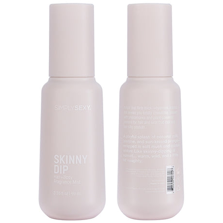 Simply Sexy Pheromone Hair & Body Mist Skinny Dip 3.35 Oz bottle with chic design and labels.