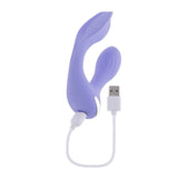 Every Way Play Wearable Vibrator with Remote Lilac with USB charging cable, showcasing its sleek design and color.