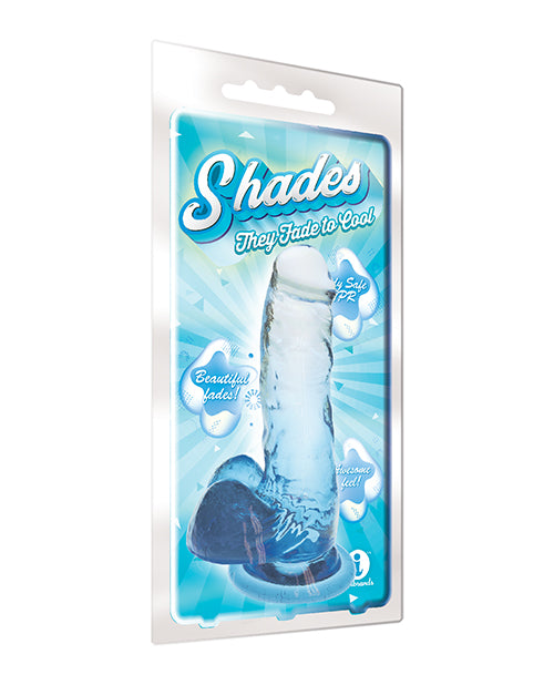 Packaging of Shades 7 Inch Jelly Gradient Dong Blue featuring a color-fade design and body-safe materials.