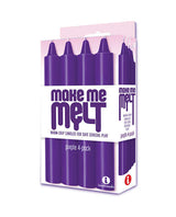 Make Me Melt Sensual Warm-Drip Candles Purple Pack of 4 in a vibrant purple packaging for safe sensual play.