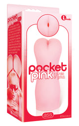 The 9's Pocket Pink Ass Mini Masturbator in packaging showcasing its realistic design for discreet pleasure.
