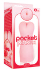 The 9's Pocket Pink Ass Mini Masturbator in packaging showcasing its realistic design for discreet pleasure.