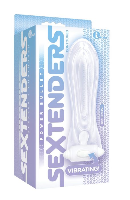 The 9's Vibrating Sextenders Contoured packaging showcasing body-safe extender sleeve with power bullet.