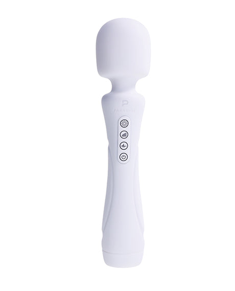 Illumination THE Wand Massager White featuring customizable buttons and sleek design for an elegant massage experience