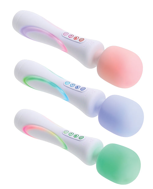 Illumination THE Wand Massager White showcasing elegant design and customizable LED lights for a premium massage experience.
