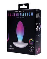 Illumination THE Plug Vibrator White packaging showcasing vibrant colors and premium design details.