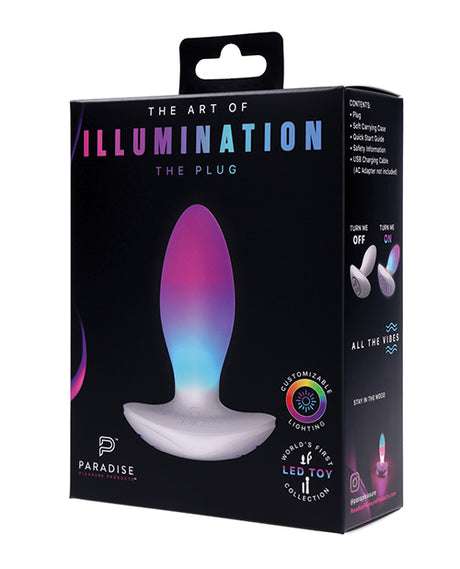 Illumination THE Plug Vibrator White packaging showcasing vibrant colors and premium design details.
