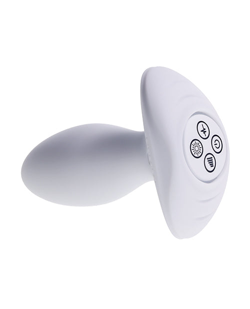 Illumination THE Plug Vibrator White showcasing its ergonomic design and customizable control buttons for a personalized experience.