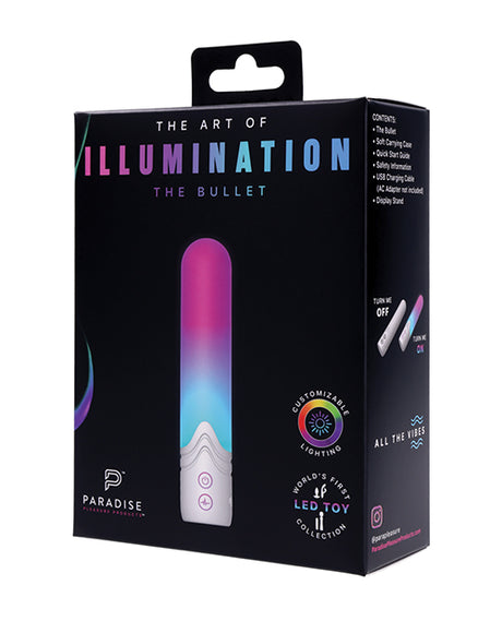 Illumination THE Bullet Vibrator White packaging featuring customizable LED lighting and sleek design.