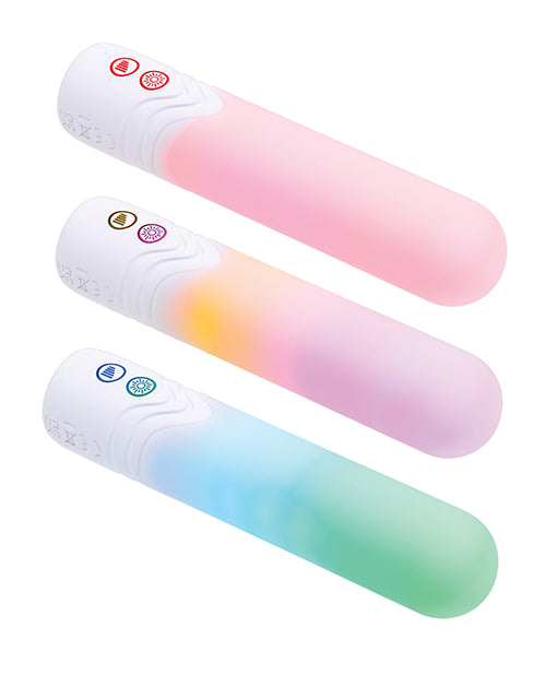 Illumination THE Bullet Vibrator White set featuring three colorful designs with LED lighting options.