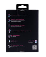 Features of Illumination THE Bullet Vibrator White packaging, including LED illumination and adjustable light intensity.