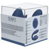 Shots Innovation Twitch 3 Rechargeable Vibrator & Suction Blue packaging displaying product features and usage.