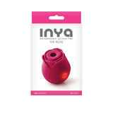 INYA The Rose Air Suction Clitoral Stimulator Red in elegant packaging showcasing its rose design and silicone material.