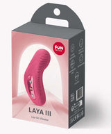 Fun Factory Laya III Lay-on Vibrator Magenta packaging showcasing its ergonomic design and vibrant color.