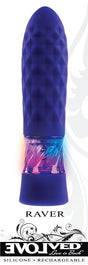 Evolved Raver Light-Up Vibrating Bullet Purple with textured shaft and dynamic LED lights for playful sensations.