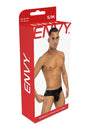 Envy Midnight Athletics Thong Black Small Medium packaging featuring a model showcasing the product design.