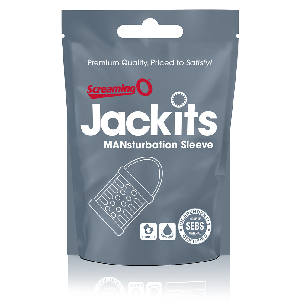 Screaming O Jackits Masturbation Sleeve Clear packaging showcasing premium quality and reusable design.