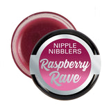 Nipple Nibblers Cool Tingle Balm Raspberry Rave in a jar showcasing the vibrant raspberry color and logo.