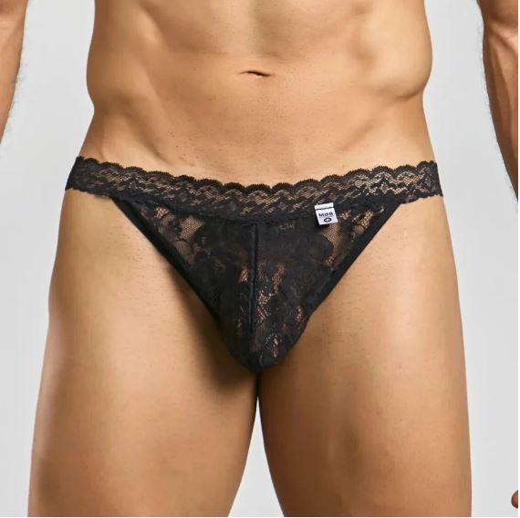 MOB Erotic Wear Lace Jockstrap Black Small Medium showcasing delicate lace design for a sexy fit.
