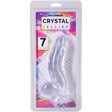 Crystal Jellies Realistic Cock With Balls 7 Inch Clear product packaging showing a clear dildo with curved design.