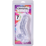 Crystal Jellies Realistic Cock With Balls 7 Inch Clear product packaging showing a clear dildo with curved design.
