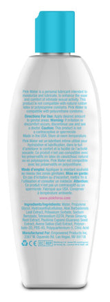 Pink Water Based Lubricant for Women 8 Oz bottle back view with instructions and details.