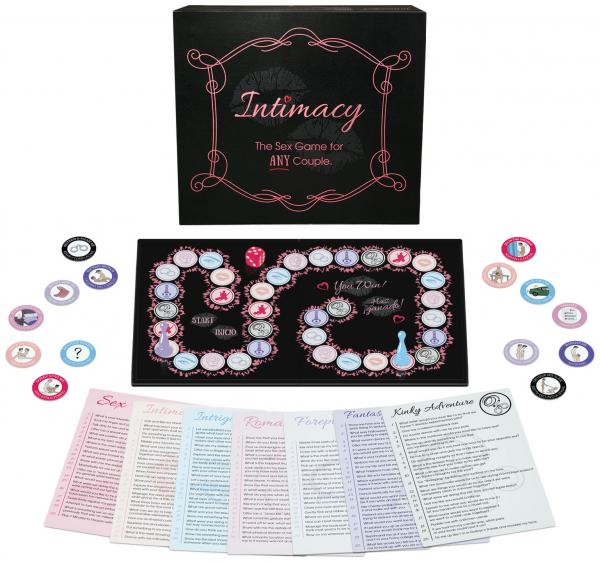 Kheper Games Intimacy Board Game for Couples displayed with game board and accessory pieces.