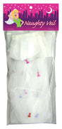 Kheper Games Naughty Veil White Bachelorette Veil in packaging with playful decorations