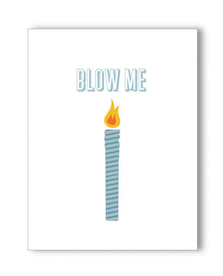 Image of the Blow Me Birthday Naughty Greeting Card featuring a playful candle illustration.