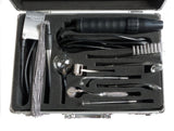 Kink Labs Agent Noir Neon Wand Electrosex Kit accessories in a combination-lock case for electro play.