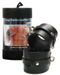 KinkLab Leather Wrist Cuffs Black in packaging, showcasing stylish leather cuffs for comfortable restraint.