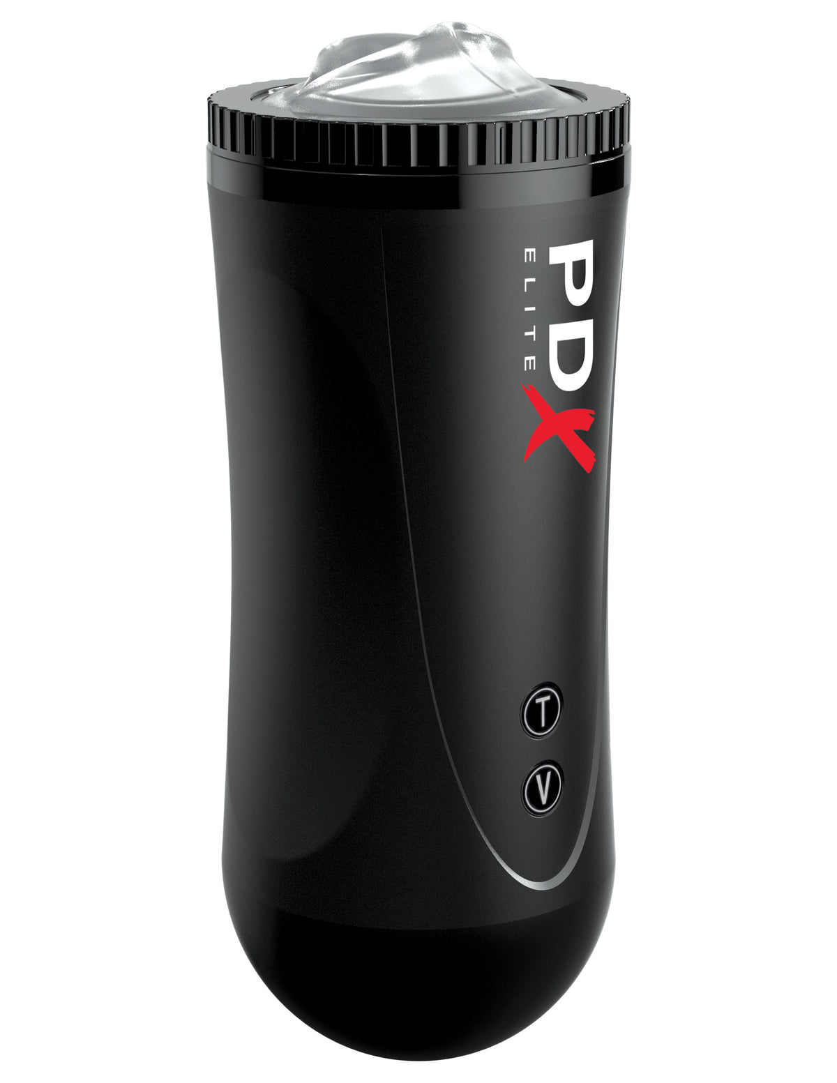 PDX Elite Moto Stroker Thrusting Masturbator Black, featuring a sleek design and automatic stroking for enhanced pleasure.