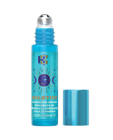 Kama Sutra Celestial Pheromone Roll on Oil Solstice 10 ml fragrance oil bottle in blue packaging