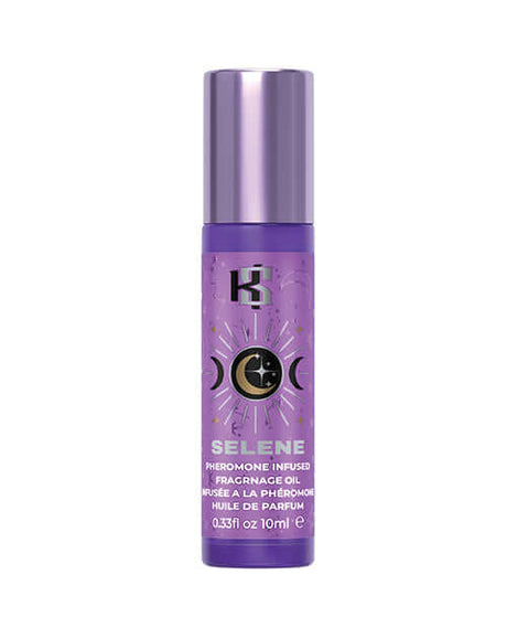 Kama Sutra Celestial Pheromone Roll on Oil Selene 10 ml bottle design with purple color and celestial theme.