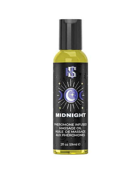 Kama Sutra Celestial Pheromone Massage Oil Midnight 2 Oz bottle, designed for sensual massage experiences.