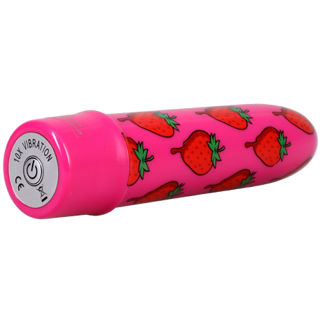 Goodhead Buzz Buddies 5 Inch Multi-Speed Vibe Strawberries in vibrant pink with strawberry design.