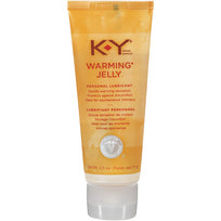 Ky Warming Jelly 2.5 Oz Water-Based Lubricant in a tube for enhancing intimacy and comfort.