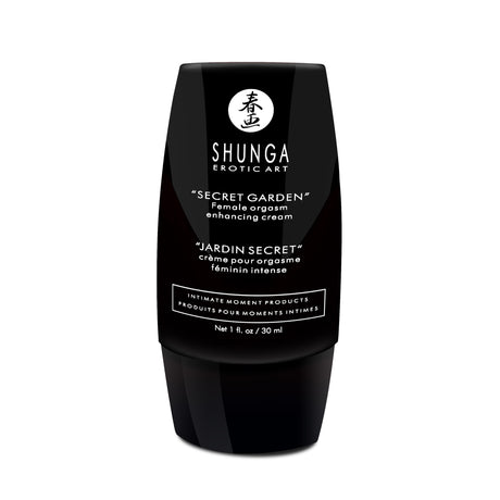 Shunga Secret Garden Clitoral Gel 1 Oz bottle for enhanced intimacy and female pleasure, featuring a sleek design.