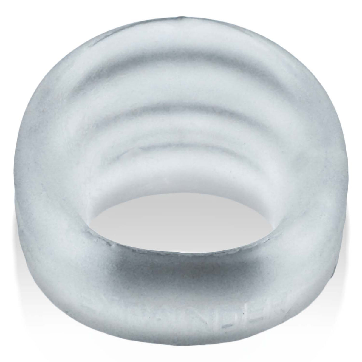 Oxballs Expander Slimmer Scoop Style Cockring Clear Steam featuring a smooth finish and ribbed surface.