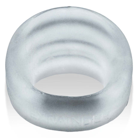 Oxballs Expander Slimmer Scoop Style Cockring Clear Steam featuring a smooth finish and ribbed surface.