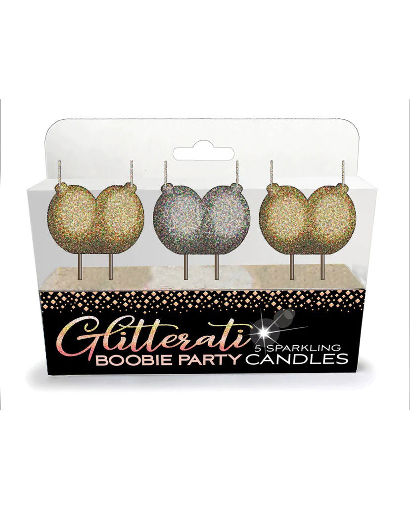 Glitterati Boobie Candle Set Gold and Silver features 3 sparkling candles in gold and silver.
