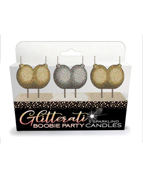 Glitterati Boobie Candle Set Gold and Silver features 3 sparkling candles in gold and silver.