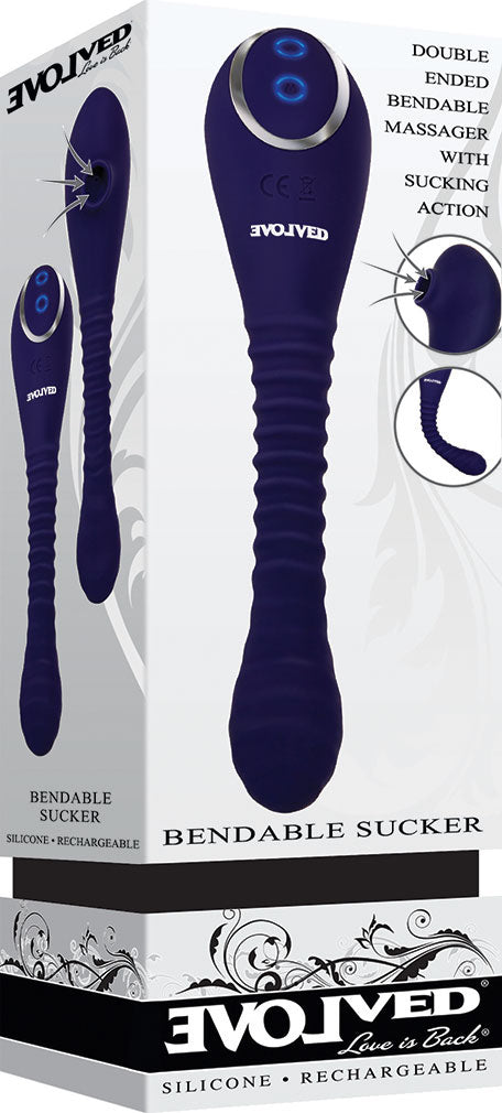 Bendable Sucker Dual End Silicone Vibrator Purple with touch-free suction and ribbed design for enhanced pleasure.