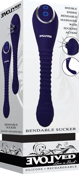 Bendable Sucker Dual End Silicone Vibrator Purple with touch-free suction and ribbed design for enhanced pleasure.