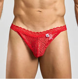 Male Basics MOB Lace Jockstrap Red L XL, showcasing a sexy lace jockstrap design in red, perfect for confidence.